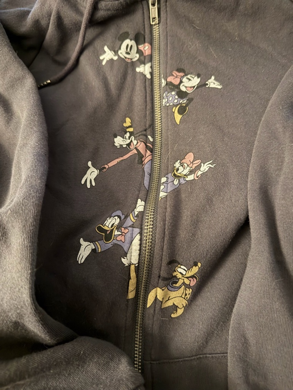 Disney Women's Black Zip-Up Hoodie with Classic Character Print
